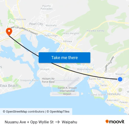 Nuuanu Ave + Opp Wyllie St to Waipahu map