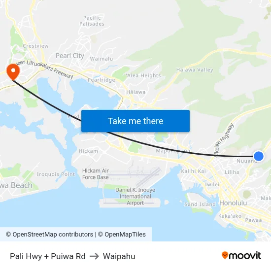Pali Hwy + Puiwa Rd to Waipahu map
