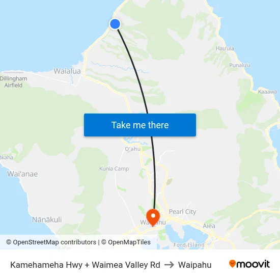 Kamehameha Hwy + Waimea Valley Rd to Waipahu map