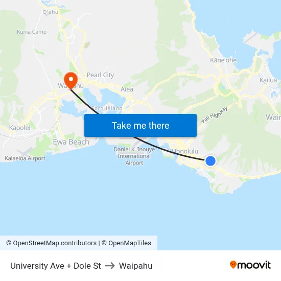 University Ave + Dole St to Waipahu map