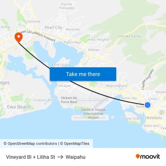 Vineyard Bl + Liliha St to Waipahu map