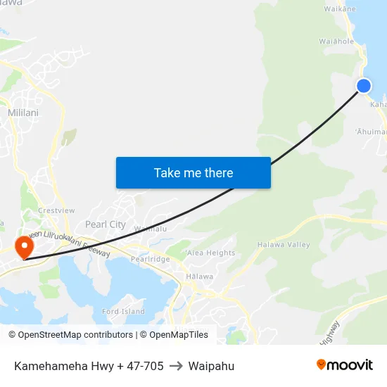 Kamehameha Hwy + 47-705 to Waipahu map