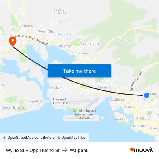 Wyllie St + Opp Huene St to Waipahu map