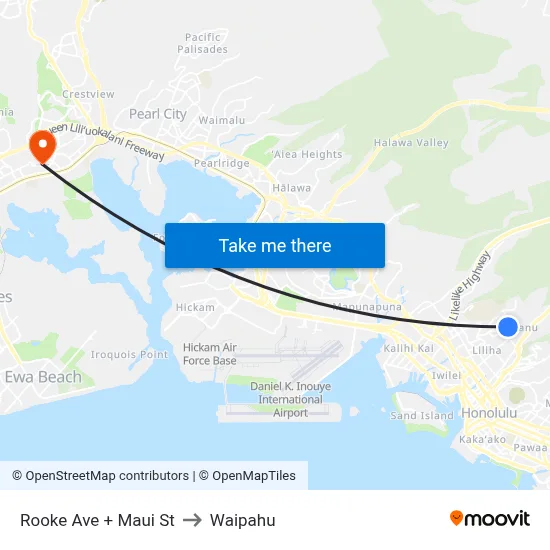 Rooke Ave + Maui St to Waipahu map