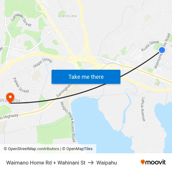Waimano Home Rd + Wahinani St to Waipahu map
