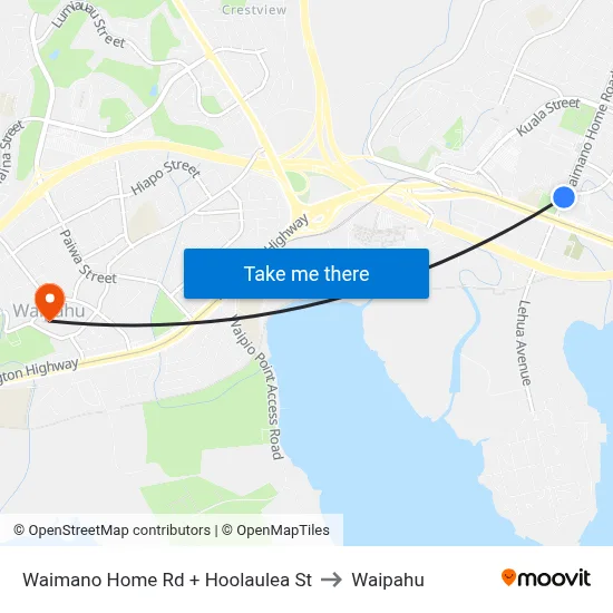 Waimano Home Rd + Hoolaulea St to Waipahu map