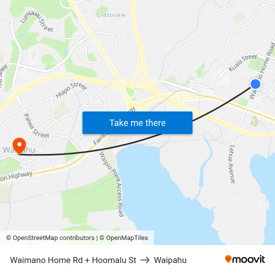 Waimano Home Rd + Hoomalu St to Waipahu map