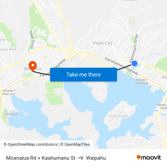 Moanalua Rd + Kaahumanu St to Waipahu map