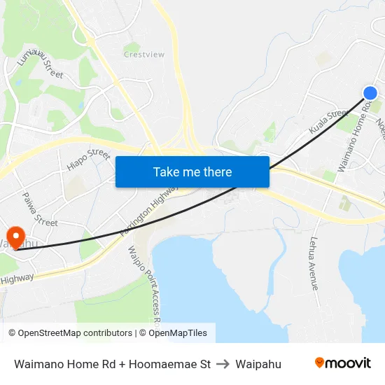 Waimano Home Rd + Hoomaemae St to Waipahu map