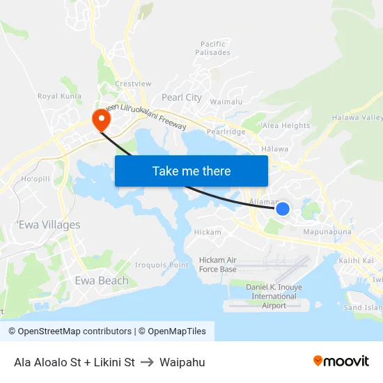 Ala Aloalo St + Likini St to Waipahu map