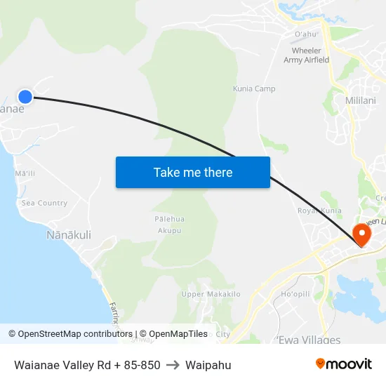 Waianae Valley Rd + 85-850 to Waipahu map