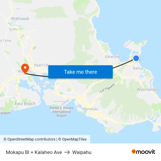 Mokapu Bl + Kalaheo Ave to Waipahu map
