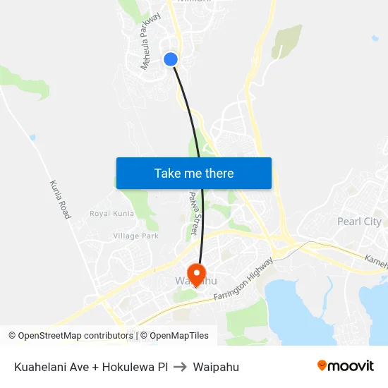 Kuahelani Ave + Hokulewa Pl to Waipahu map