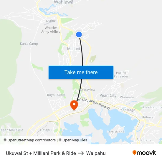 Ukuwai St + Mililani Park & Ride to Waipahu map