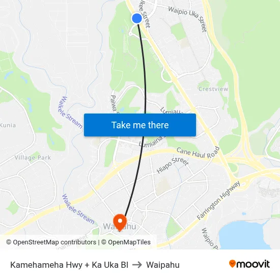 Kamehameha Hwy + Ka Uka Bl to Waipahu map