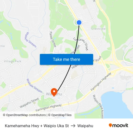 Kamehameha Hwy + Waipio Uka St to Waipahu map