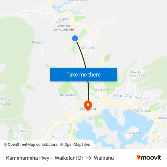 Kamehameha Hwy + Waikalani Dr to Waipahu map