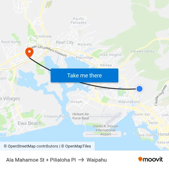 Ala Mahamoe St + Pilialoha Pl to Waipahu map