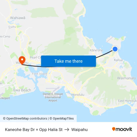 Kaneohe Bay Dr + Opp Halia St to Waipahu map
