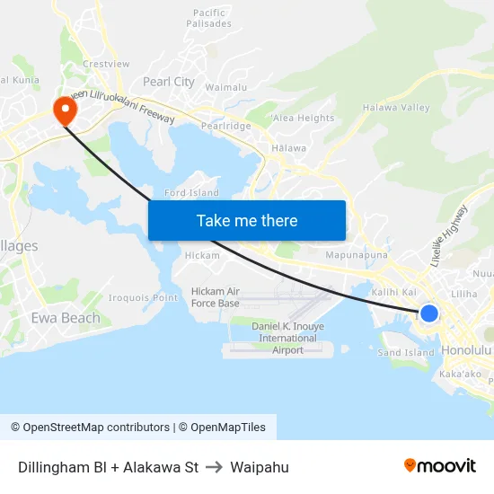 Dillingham Bl + Alakawa St to Waipahu map