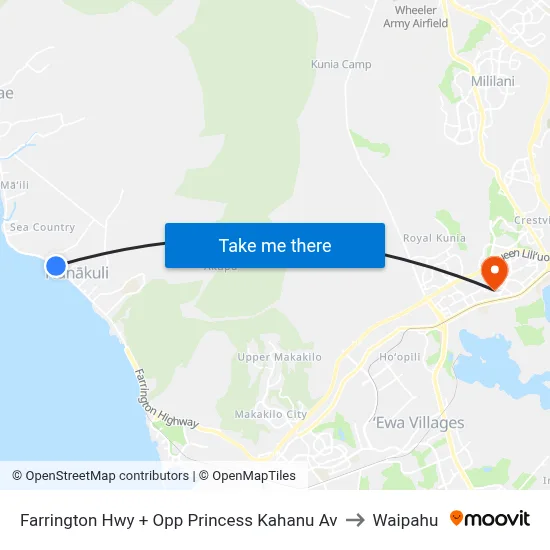 Farrington Hwy + Opp Princess Kahanu Av to Waipahu map