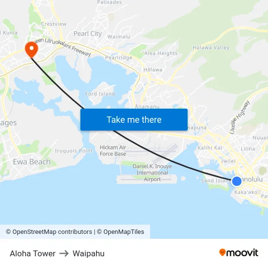 Aloha Tower to Waipahu map