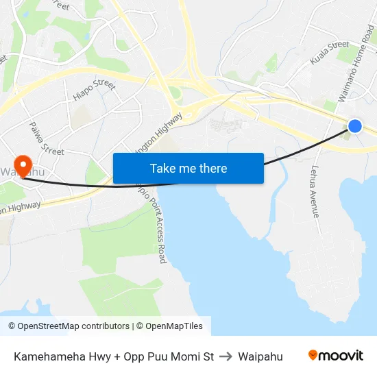 Kamehameha Hwy + Opp Puu Momi St to Waipahu map