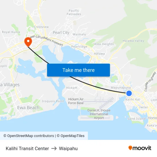Kalihi Transit Center to Waipahu map