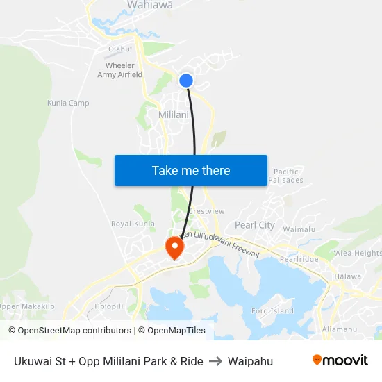 Ukuwai St + Opp Mililani Park & Ride to Waipahu map