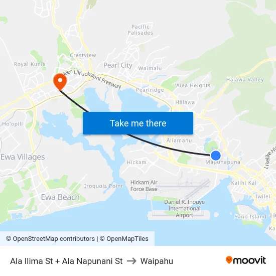 Ala Ilima St + Ala Napunani St to Waipahu map
