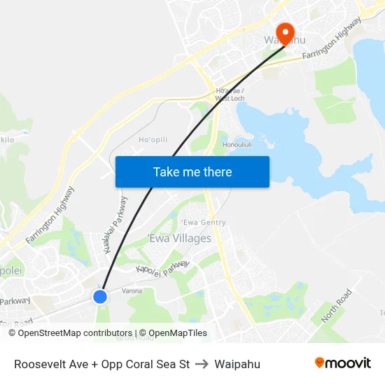Roosevelt Ave + Opp Coral Sea St to Waipahu map
