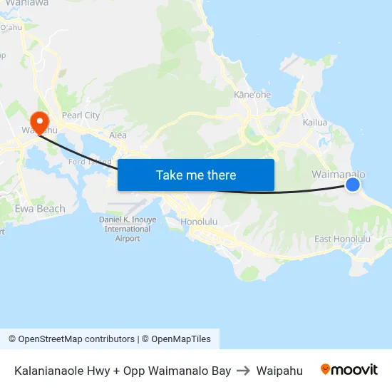 Kalanianaole Hwy + Opp Waimanalo Bay to Waipahu map
