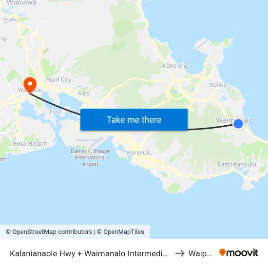 Kalanianaole Hwy + Waimanalo Intermediate School to Waipahu map
