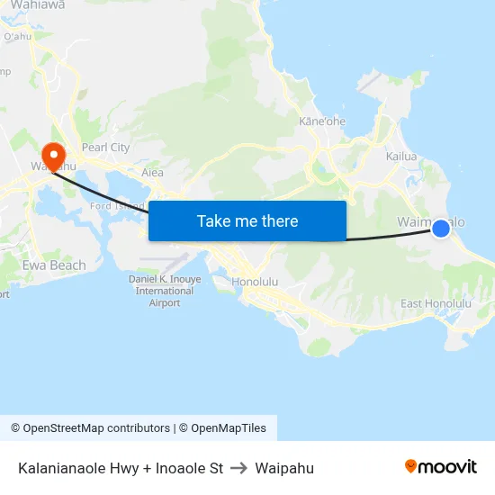 Kalanianaole Hwy + Inoaole St to Waipahu map