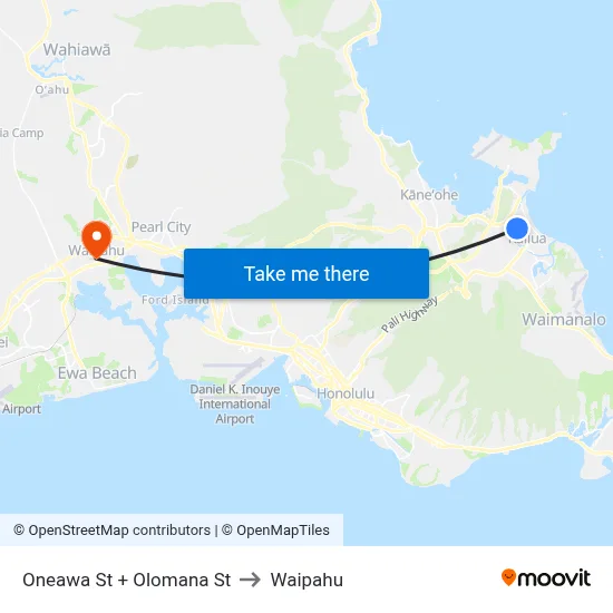 Oneawa St + Olomana St to Waipahu map