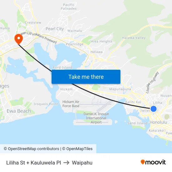 Liliha St + Kauluwela Pl to Waipahu map