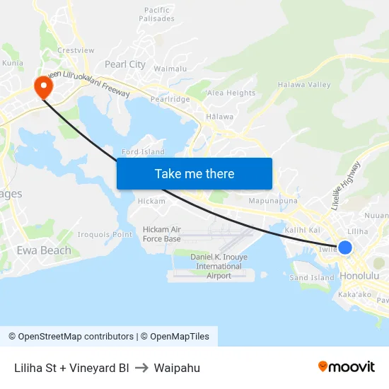 Liliha St + Vineyard Bl to Waipahu map