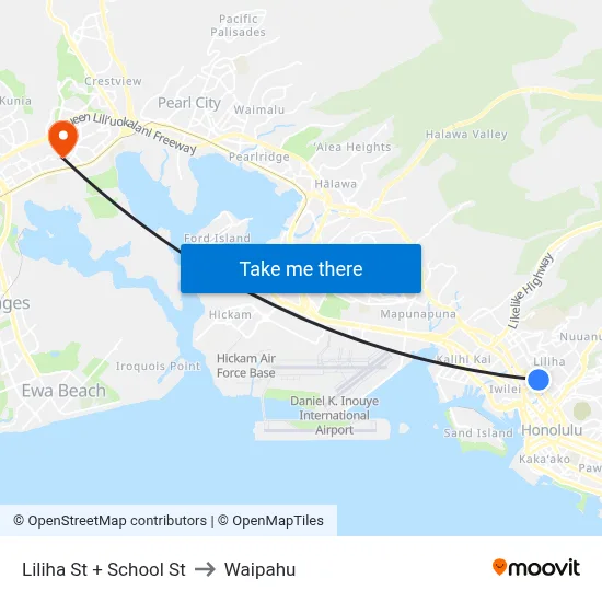 Liliha St + School St to Waipahu map