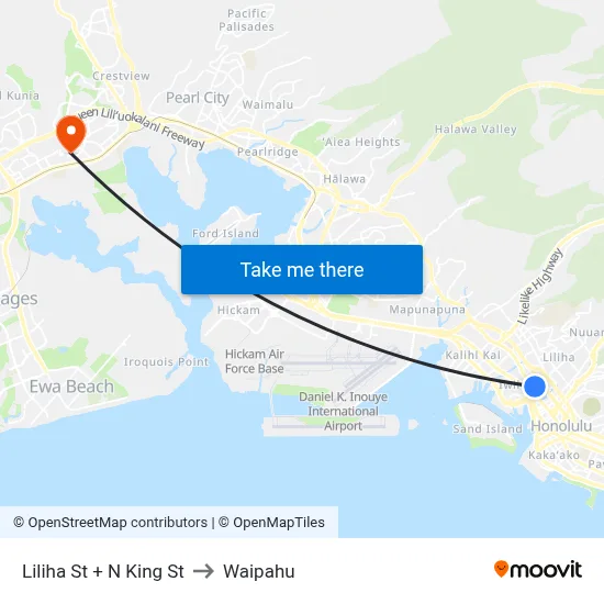 Liliha St + N King St to Waipahu map