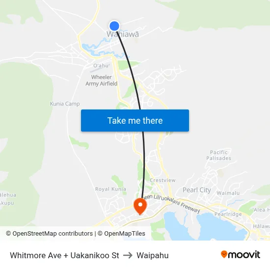Whitmore Ave + Uakanikoo St to Waipahu map