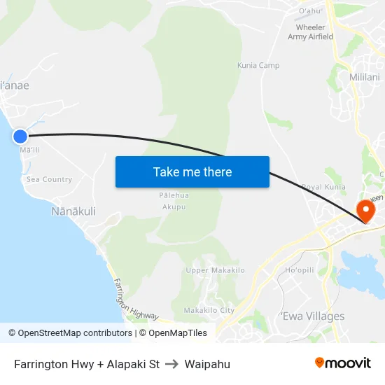 Farrington Hwy + Alapaki St to Waipahu map