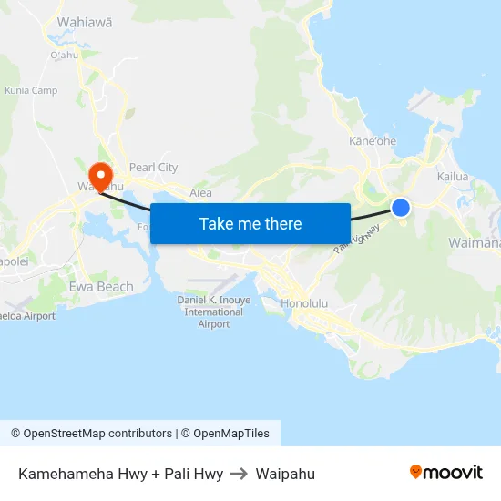 Kamehameha Hwy + Pali Hwy to Waipahu map