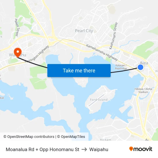 Moanalua Rd + Opp Honomanu St to Waipahu map