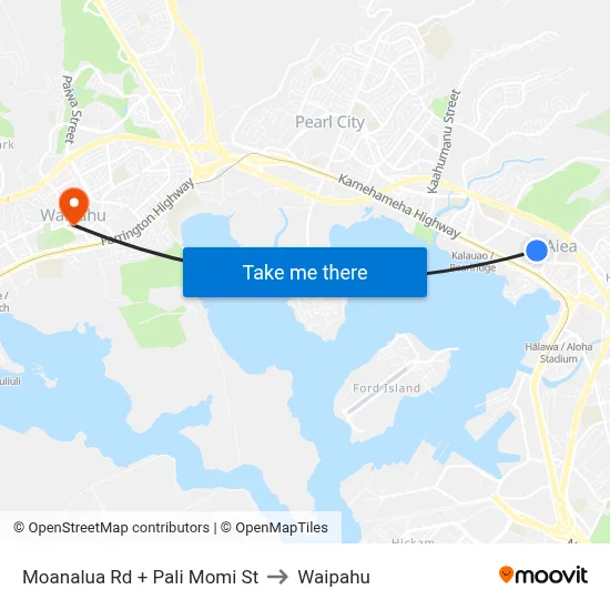 Moanalua Rd + Pali Momi St to Waipahu map