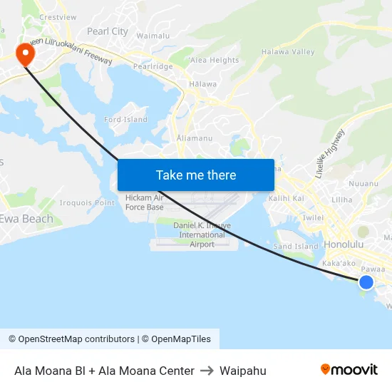 Ala Moana Bl + Ala Moana Center to Waipahu map