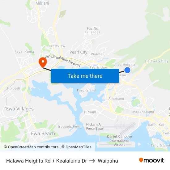 Halawa Heights Rd + Kealaluina Dr to Waipahu map