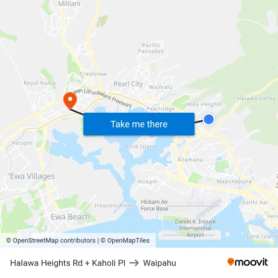 Halawa Heights Rd + Kaholi Pl to Waipahu map