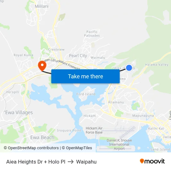 Aiea Heights Dr + Holo Pl to Waipahu map