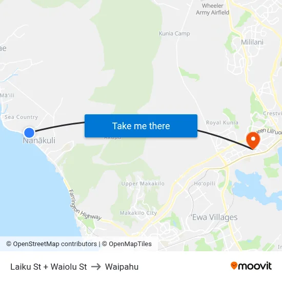 Laiku St + Waiolu St to Waipahu map