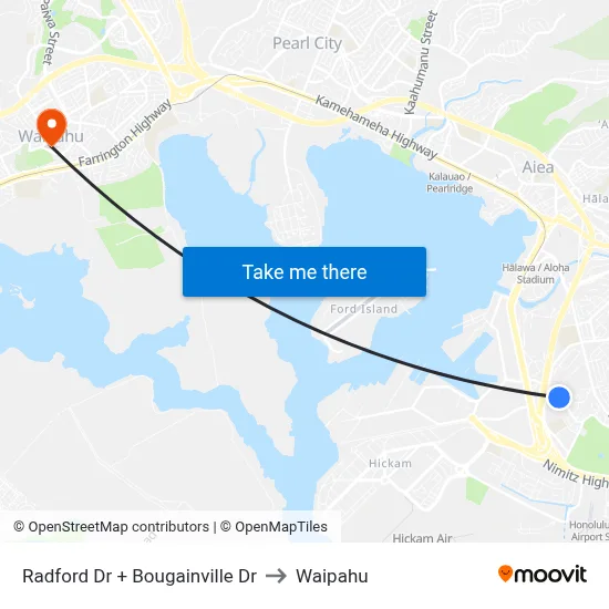 Radford Dr + Bougainville Dr to Waipahu map